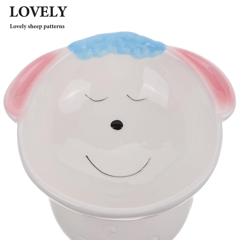 Luxshiny Ceramic Elevated Cat Food Bowl Raised Stand Cute Sheep Design Anti Spill Raised Food and Water Dish for Indoor Cats Small Dogs - Image 4