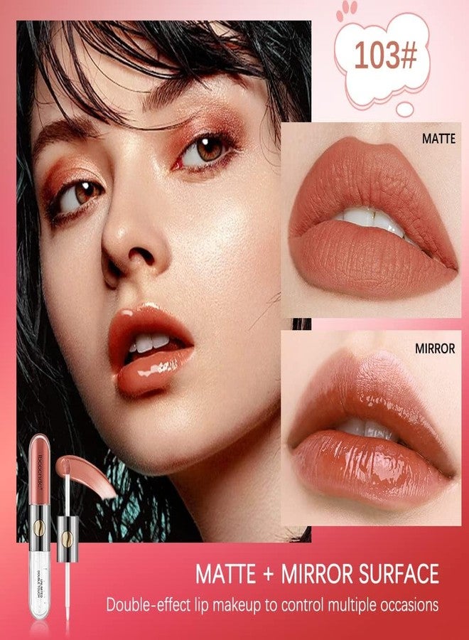 VBA Two-step Liquid lipstick with Moisturizing Lip Oil Double Head Waterproof Lip Gloss Non-Sticky Tinted with Fruit Flavor Lip Oil Matte Finish (103) - Image 2