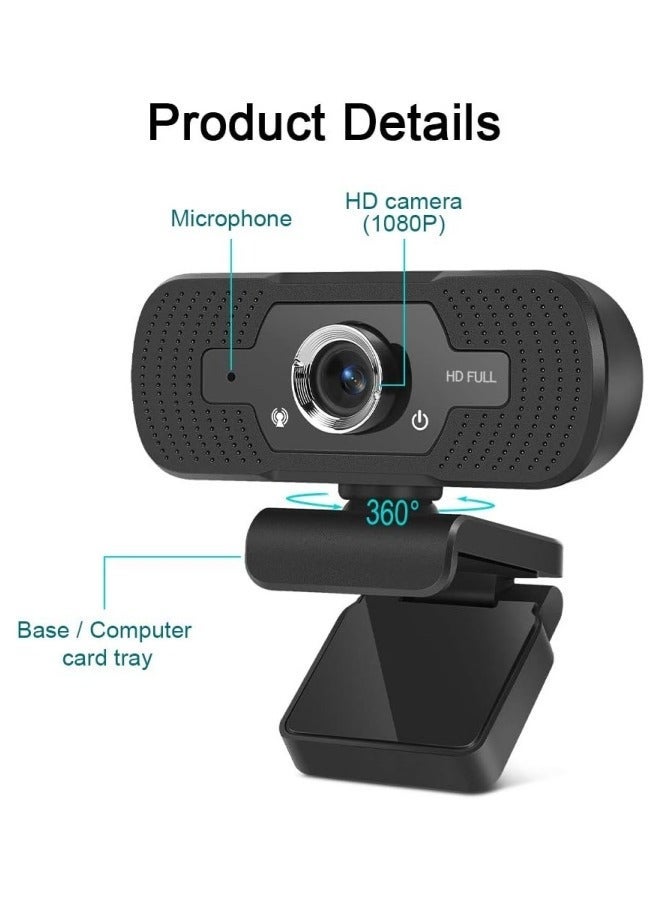 1080P Webcam with Microphone, 30 FPS Full HD Web Camera, 2 Mics Streaming Webcam, 360°Rotation Angle 90°View USB Camera for Calls/Conference/Laptop/Computer - Image 2