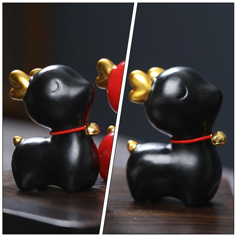 Black Ceramic Deer Figurine Small Animal Statue Tabletop Decor For Living Room Home - Image 5