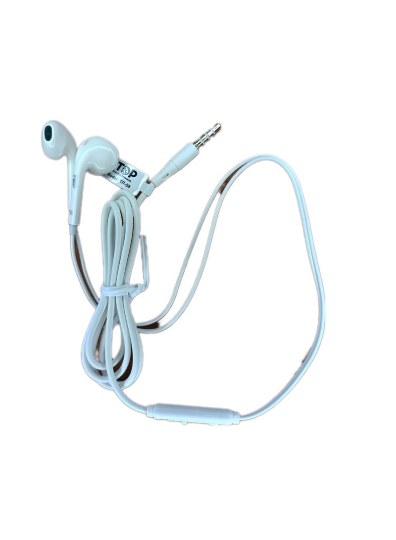 TOP TP-58 Wired Earphones with Microphone for Calls, White  - Image 2