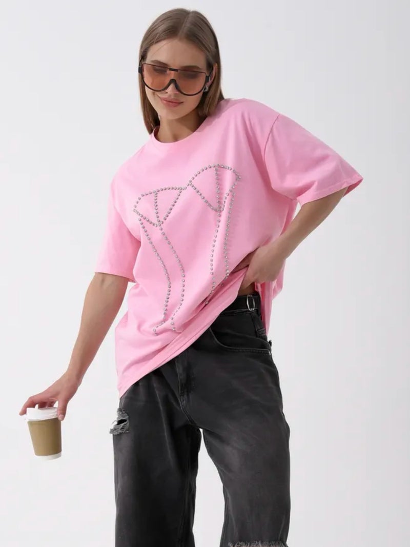 Style Sweet And Spicy Pure Desire Fashion Rhinestone Oversized Temperament Niche Pure Cotton Short-Sleeve T-Shirt - Image 5