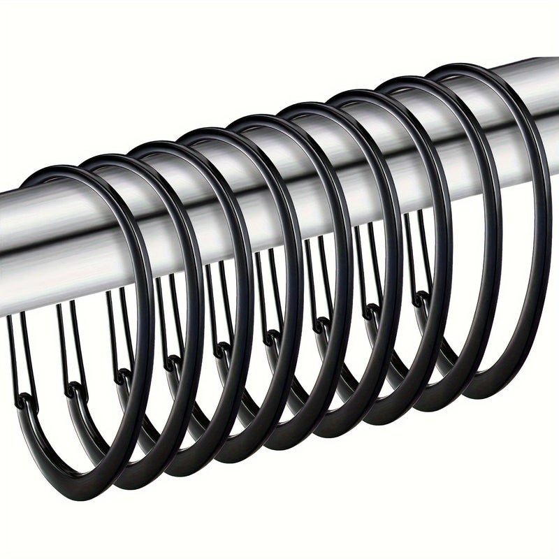 12 Black Ring Shower Curtain Hooks Heavy Duty Rust Resistant Metal - Image 1