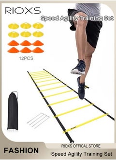 RIOXS Agility Speed Ladder Training Equipment, Speed Agility Training Set Includes 6m/19.68ft Agility Ladder, 12 Disc Cones, 4 Steel Stakes,  Carry Bag, Fitness Drills for Kids Teens Adults Efficient Agility Training  - Image 2
