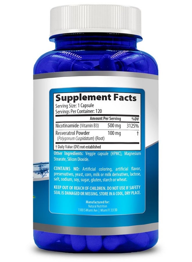Generic Natural Vitamin Nicotinamide with Resveratrol 600mg (Vitamin B-3) 120 Veggie Capsules Gluten Free & Non-GMO - Image 3