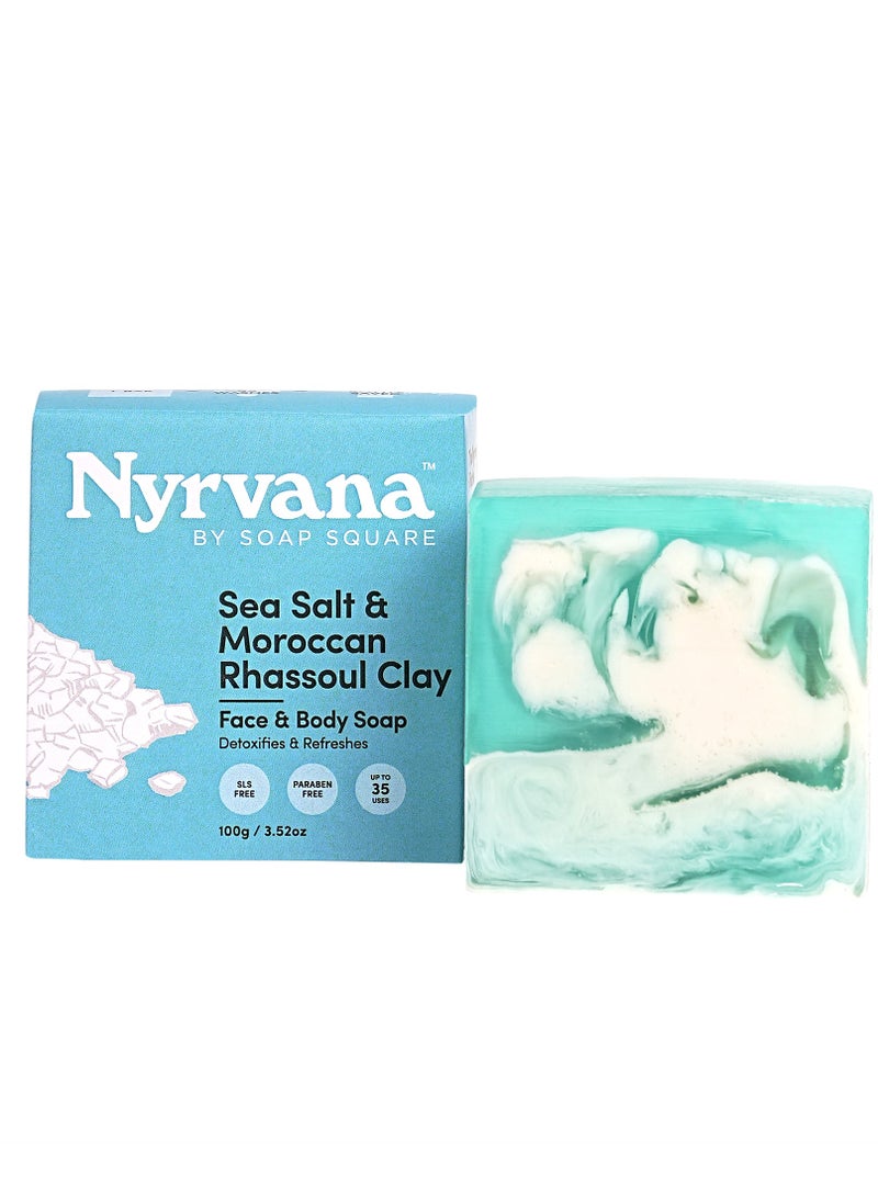 Nyrvana Sea Salt & Moroccan Rhassoul Clay Soap l Face & Body Soap l Detoxifies & Refreshes l SLS, Paraben & Cuelty Free l For All Skin Types l Non-Drying l 100gm - Image 1