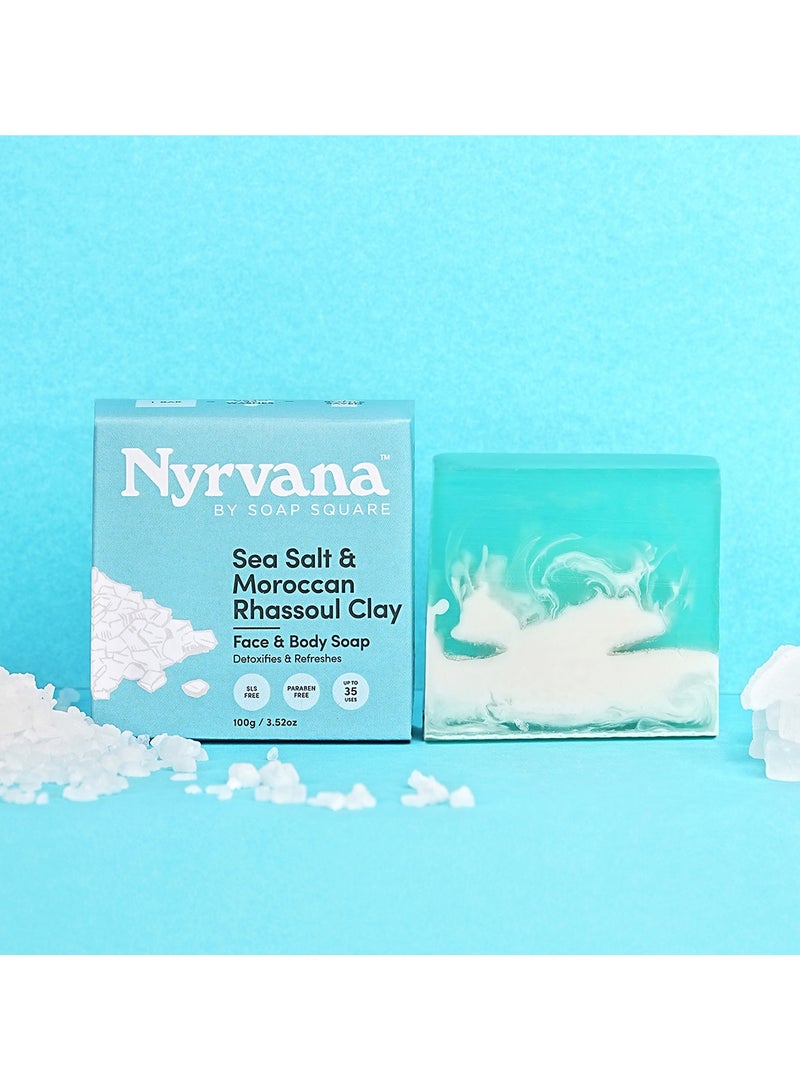 Nyrvana Sea Salt & Moroccan Rhassoul Clay Soap l Face & Body Soap l Detoxifies & Refreshes l SLS, Paraben & Cuelty Free l For All Skin Types l Non-Drying l 100gm - Image 2