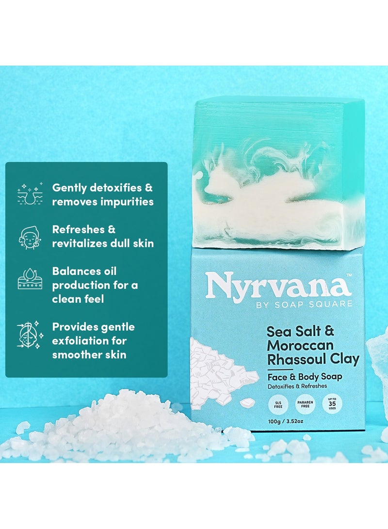 Nyrvana Sea Salt & Moroccan Rhassoul Clay Soap l Face & Body Soap l Detoxifies & Refreshes l SLS, Paraben & Cuelty Free l For All Skin Types l Non-Drying l 100gm - Image 3