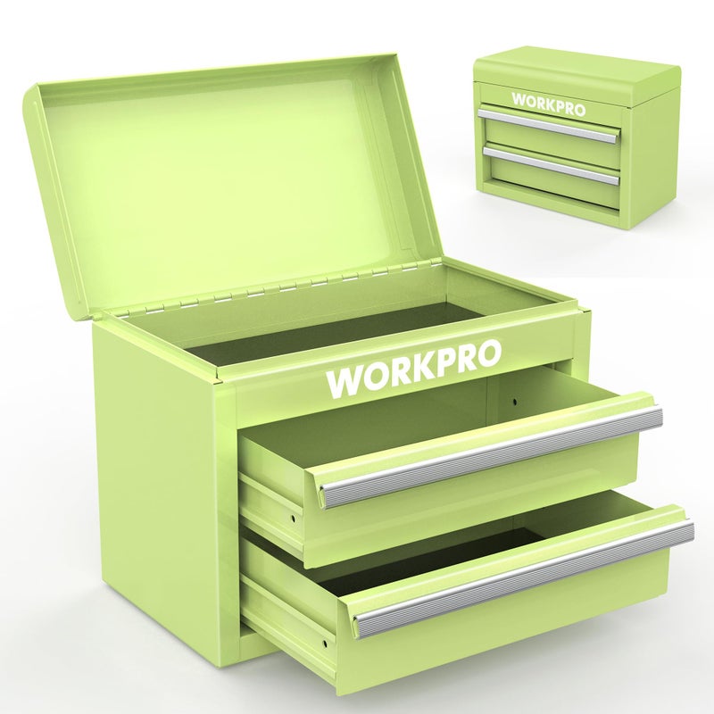 WORKPRO Mini Metal Tool Box with 2 Drawers and Top Storage, Small Tool Chest with PVC Liners and PP Feet Pads, Cold Rolled Steel Toolbox with Magnetic Tab - Image 1