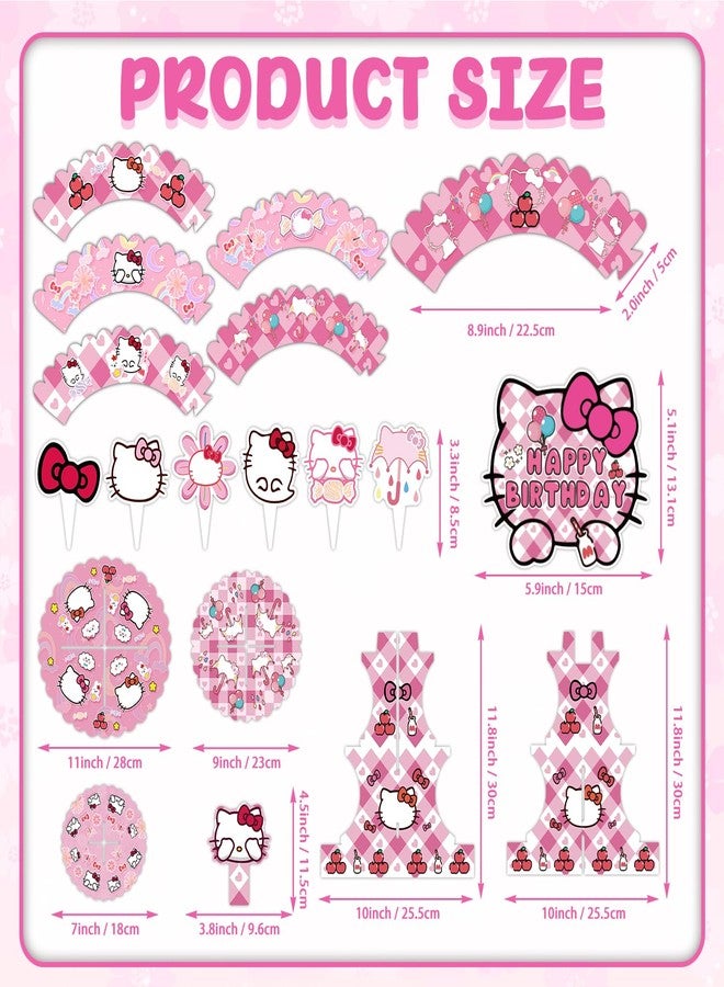 Ailimy 26Pcs Cartoon Cat Birthday Party Decorations Kitty Themed 3-Tier Cupcake Stand, Toppers Wrappers and 1 Cake Topper Cat Party Decorations - Image 3