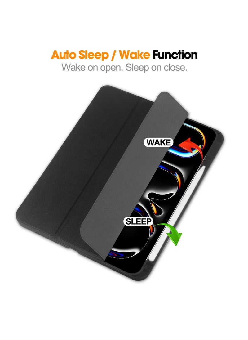 Anmi Compatible With iPad Pro 11 Case (M4) 2024 With Pencil Holder , Smart Trifold Stand, Auto Wake Sleep (Black)  - Image 2