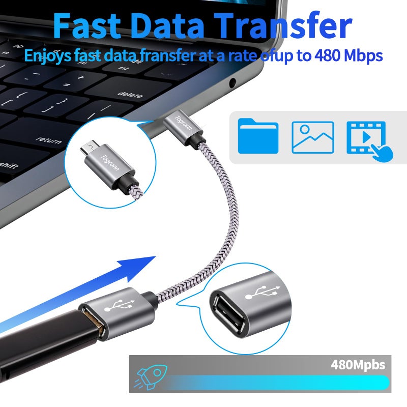 Togconn USB to Micro USB Adapter 2 Pack, Unidirectional Micro USB Male to USB Female 2.0 OTG On-The-Go Cable Converter, Nylon Braided, Aluminum Shells for S7 LG, Flash Drive, Mouse, Keyboard, Game Controller - Image 3
