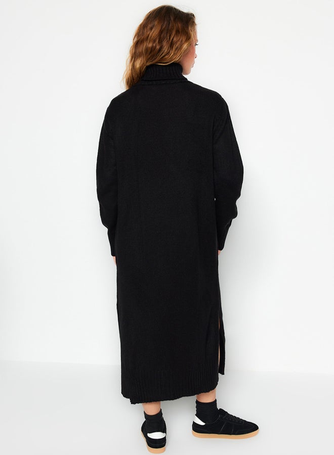 trendyol Black Midi Wide Cut Soft Texture Knit Dress - Image 5