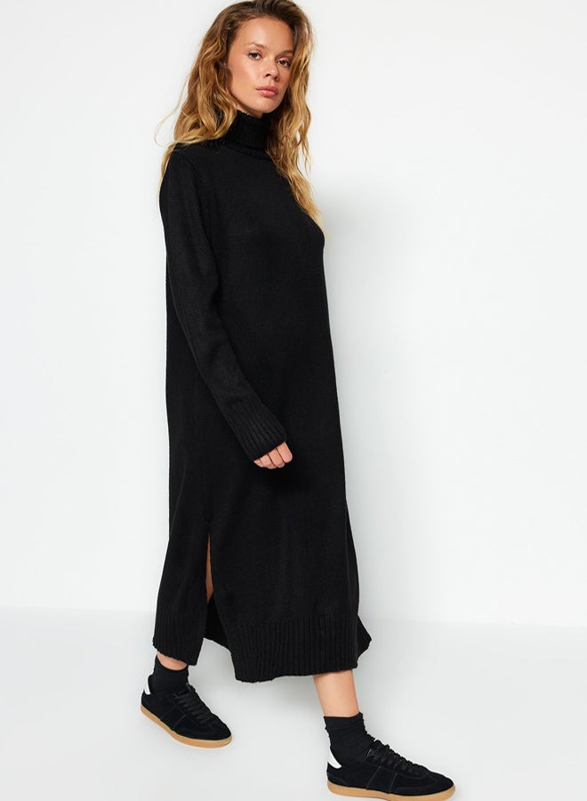trendyol Black Midi Wide Cut Soft Texture Knit Dress - Image 3