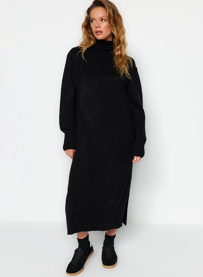 trendyol Black Midi Wide Cut Soft Texture Knit Dress - Image 2