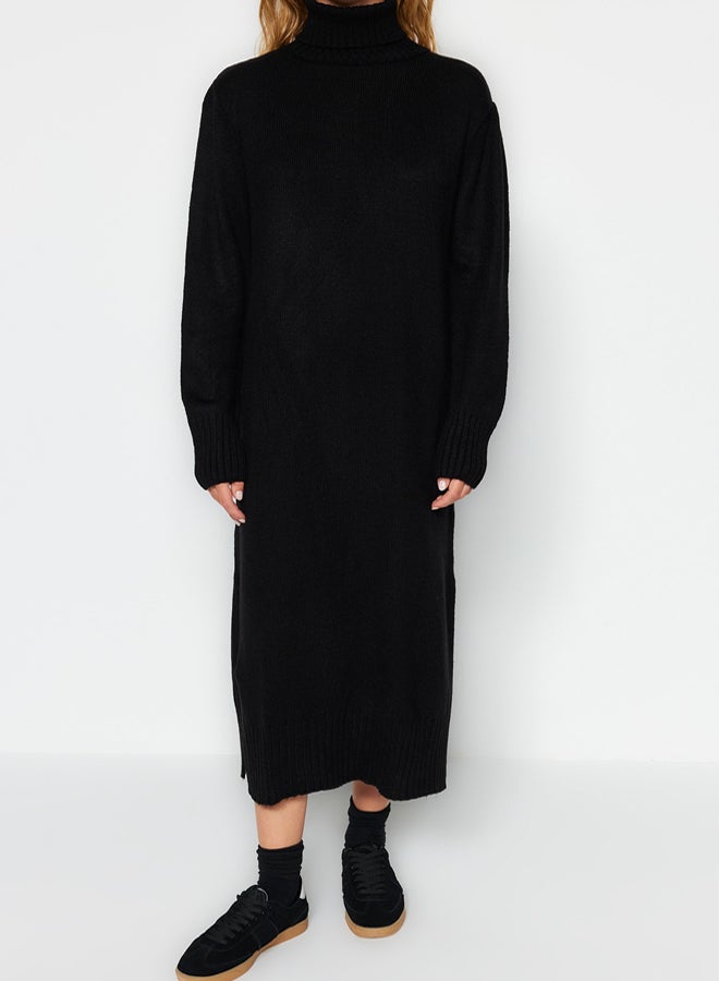 trendyol Black Midi Wide Cut Soft Texture Knit Dress - Image 4
