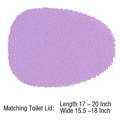 Madeals Chenille Bath Rug Set with Toilet Lid Cover and U-Shaped Toilet Floor Rug - Lavender - Image 5