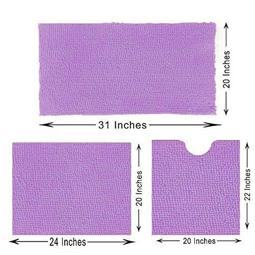 Madeals Chenille Bath Rug Set with Toilet Lid Cover and U-Shaped Toilet Floor Rug - Lavender - Image 4