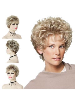 Old Lady Wig Blonde Hair Short Curly Wigs Natural Mommy Wig With Bangs For Women Heat Resistant Synthetic Cosplay Wig Halloween Costume For Women