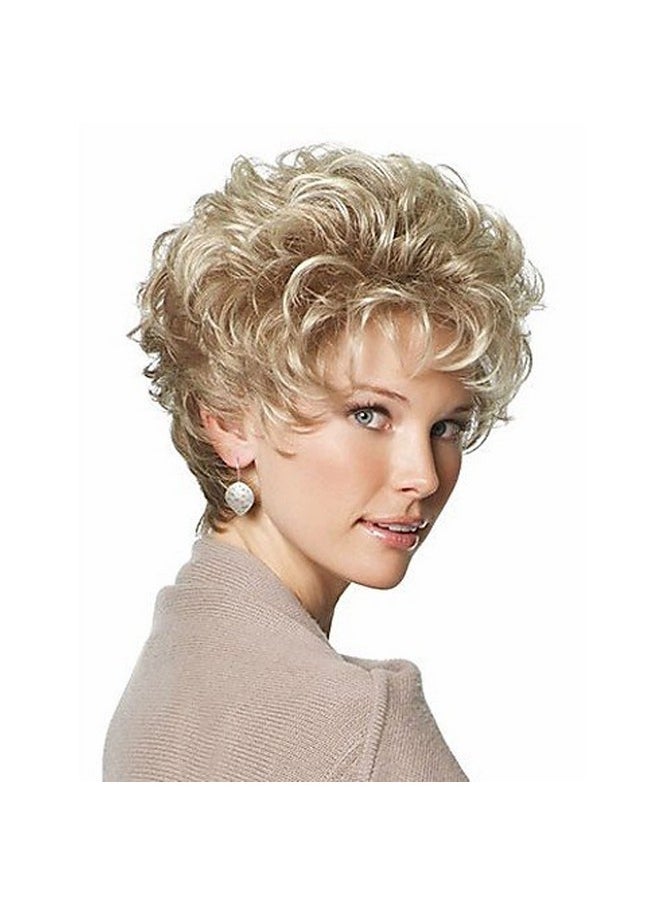 GNIMEGIL - Old Lady Wig Blonde Hair Short Curly Wigs Natural Mommy Wig With Bangs For Women Heat Resistant Synthetic Cosplay Wig Halloween Costume For Women - Image 1