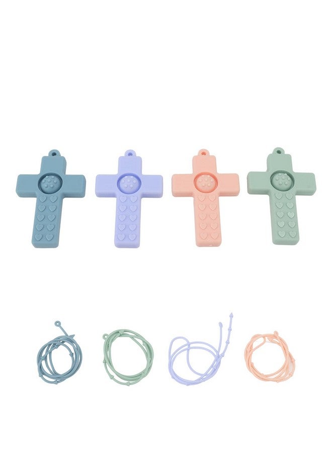 Hztyyier 4PCS Baby Teething Toys, Cross Shape Teethers with Silicone Lanyard, Colorful Infant Chew Toys for Newborn Infant - Image 1