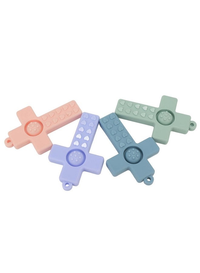 Hztyyier 4PCS Baby Teething Toys, Cross Shape Teethers with Silicone Lanyard, Colorful Infant Chew Toys for Newborn Infant - Image 3