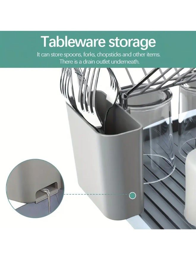 FUMES Stainless Steel Dish Drying Rack with Removable Drip Tray and Utensil Holder - Image 4