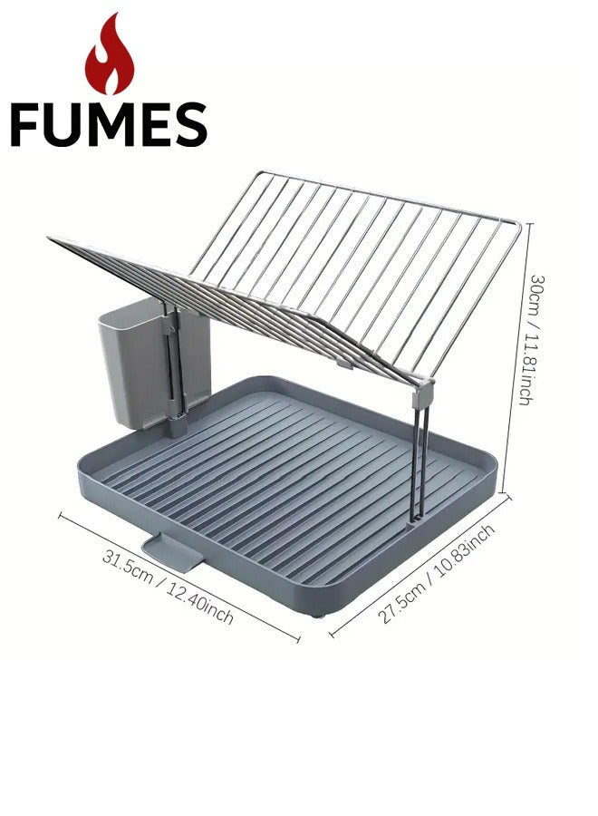 FUMES Stainless Steel Dish Drying Rack with Removable Drip Tray and Utensil Holder - Image 2