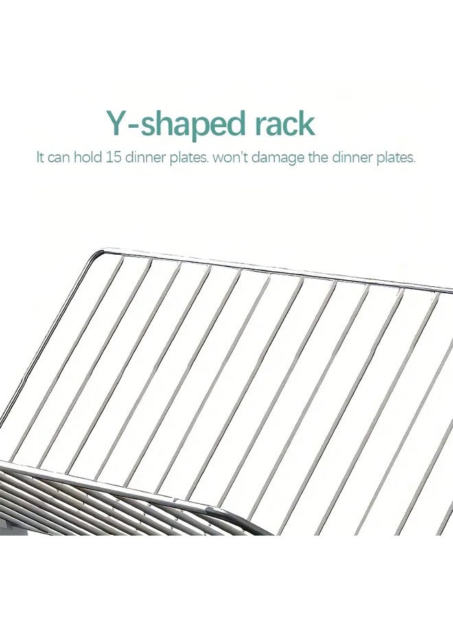 FUMES Stainless Steel Dish Drying Rack with Removable Drip Tray and Utensil Holder - Image 5