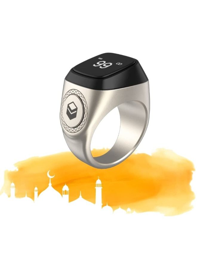 iQIBLA Smart Tasbih Zikr Ring 2022 alloy only 11.7g 20 MM SILVER With Charging Box - Image 3