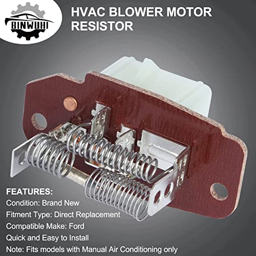 BINWUHI HVAC Heater Blower Motor Resistor Compatible with Ford E-150 E-250 E-350 E-450 E-550, Ford Econoline, F-250 F-350 F-450 F-550 Super Duty, Ford Excursion, Replaces 4C2Z19A706AA, 973-013, F6UZ19A706AA - Image 4