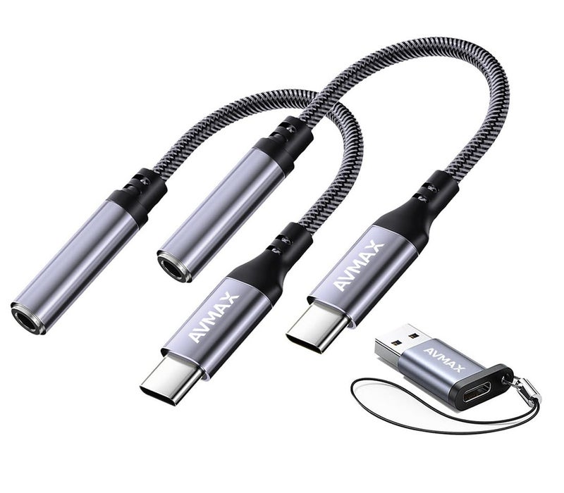 AVMAX USB C to 3.5mm Audio Headphone Adapter HiFi 2 Pack,Type c to Aux Female Cable for 16 15 Plus, S24 S23 S22 S21 S20 and More Type c Devices - Image 1
