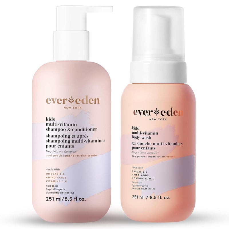 Evereden Kids Shampoo and Conditioner 2 in 1 and Kids Body Wash set | Gentle and Clean Skin Care | Non-toxic Ingredients | Cool Peach scent - Image 1