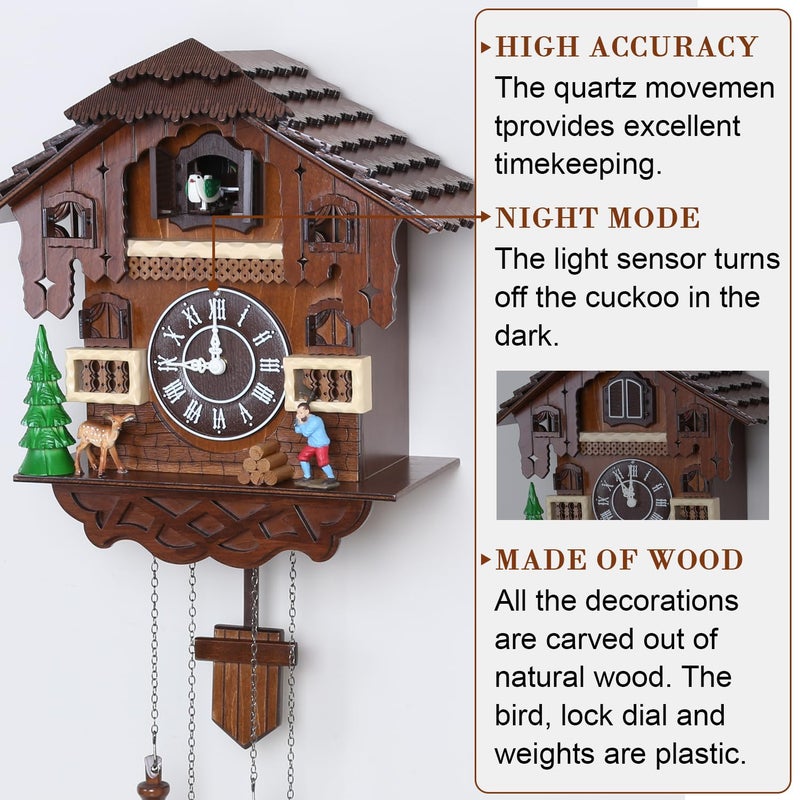 Kendal Cuckoo Clock Large Vintage Wall Clock Handcrafted Wood Cuckoo Clock House Home Decor with Singing Bird & The Man Work in Front of The House Decoration CC23-3 - Image 3