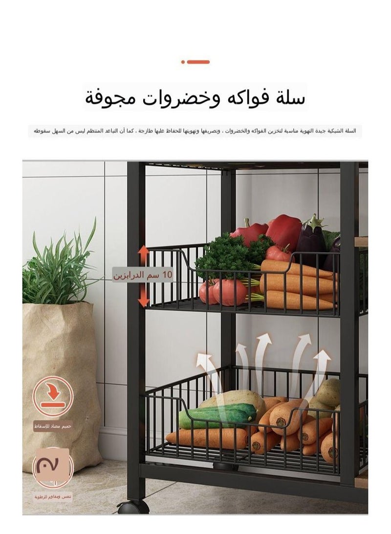 C&C Home Rolling Kitchen Rack Microwave Oven Stand Utility Shelf on Wheels Storage Cart Organizer with 3-Tier Shelf and Cabinet - Image 2