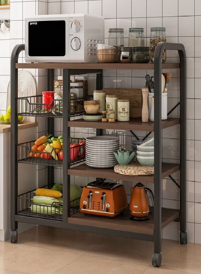 C&C Home Rolling Kitchen Rack Microwave Oven Stand Utility Shelf on Wheels Storage Cart Organizer with 3-Tier Shelf and Cabinet - Image 1