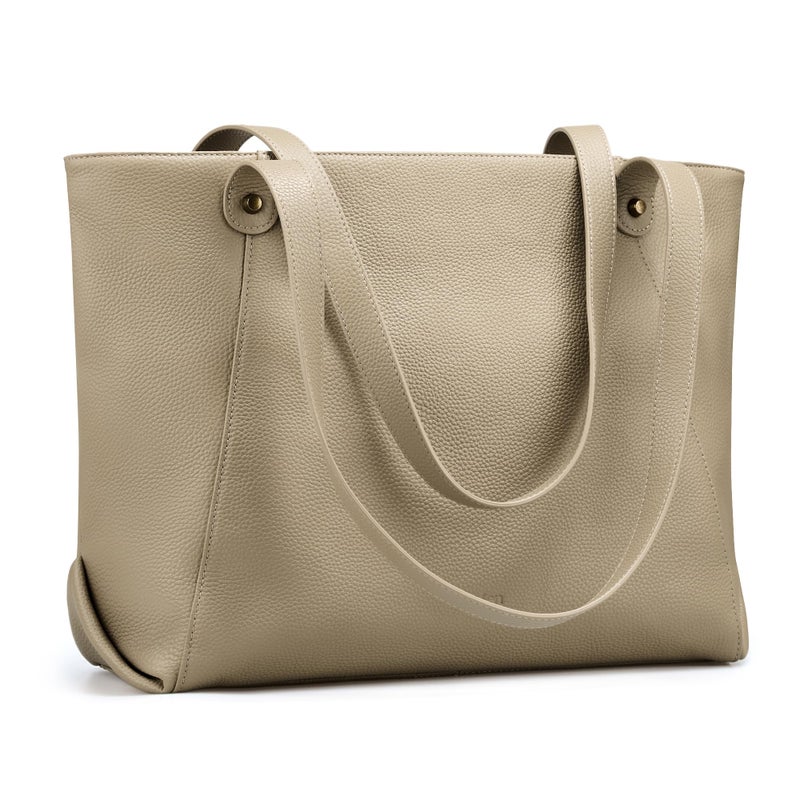 befen Large Genuine Leather Tote Bag for Women - Office Work Tote Bag, Spacious Travel & Commute Purse with Zipper Closure, Shoulder Bag for Professionals, Taupe - Image 1