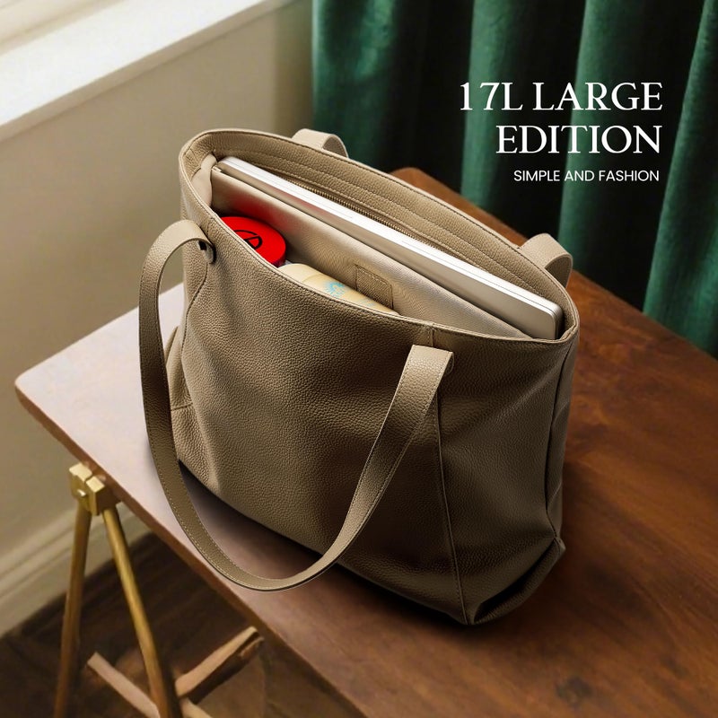 befen Large Genuine Leather Tote Bag for Women - Office Work Tote Bag, Spacious Travel & Commute Purse with Zipper Closure, Shoulder Bag for Professionals, Taupe - Image 4
