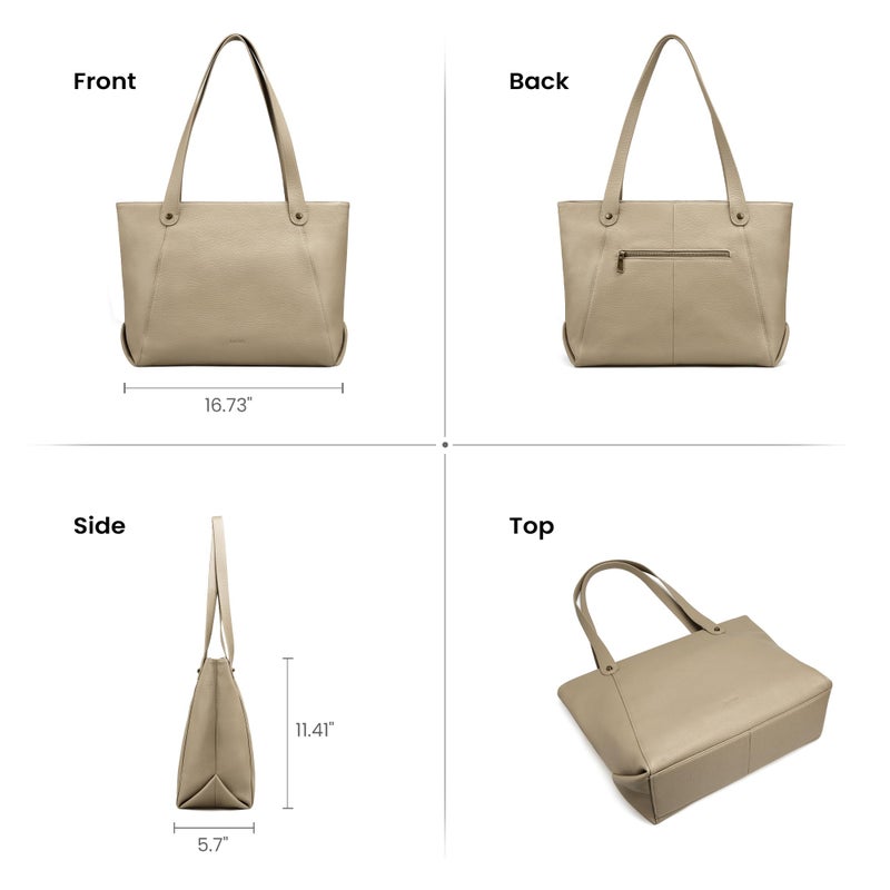 befen Large Genuine Leather Tote Bag for Women - Office Work Tote Bag, Spacious Travel & Commute Purse with Zipper Closure, Shoulder Bag for Professionals, Taupe - Image 5