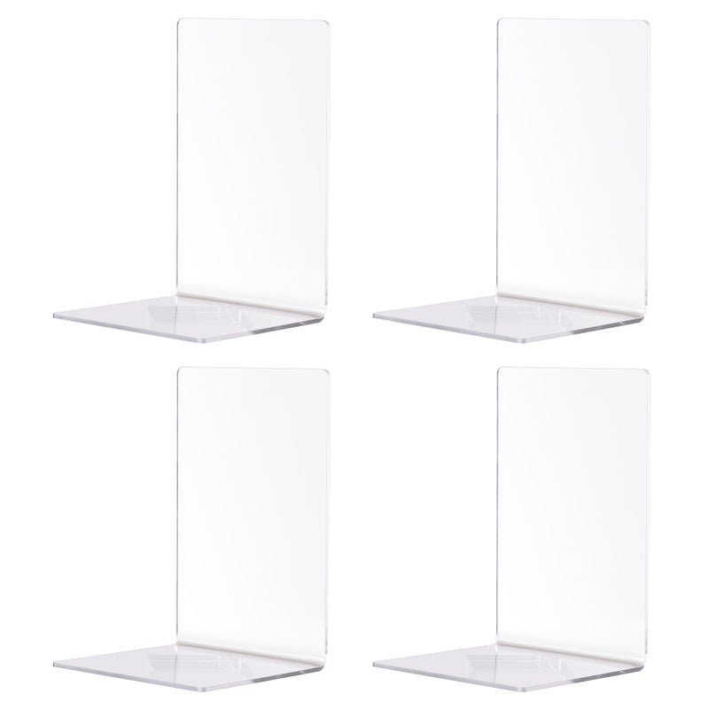 4Pcs Clear Acrylic Bookends L-shaped Desk Organizer Book Shelves Desktop Books Holder for CDs Magazines Video Games School Stationery Office Accessories - Image 1