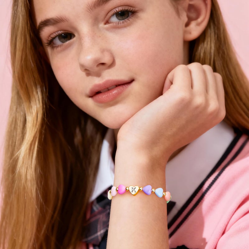 WomenGifts K Initial Heart Bracelets for Women Girls â€“ Dainty 14K Gold Plated Beaded Letter A-Z Charm Bracelet, Adjustable Personalized Jewelry, Cute Birthday Gift for Sisters, Teens & Her - Image 5