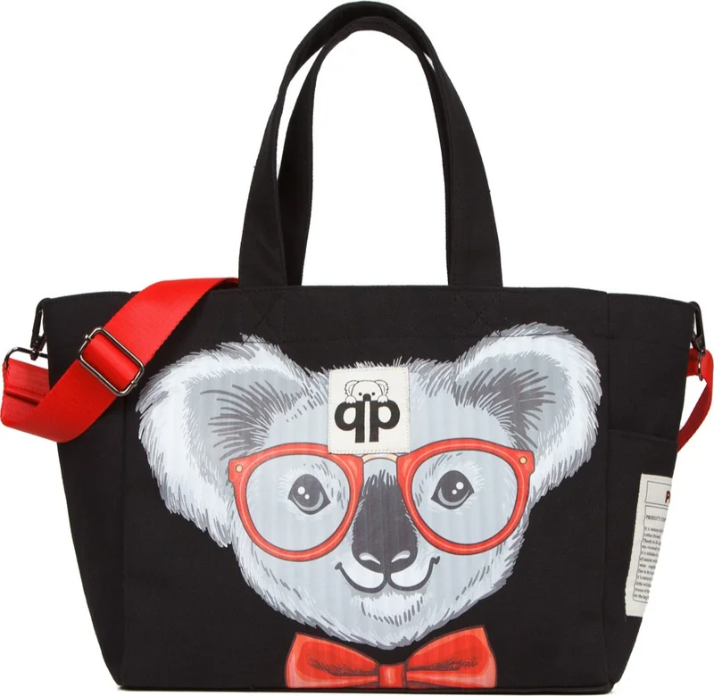 QP Pumice Black - Koala Patterned Women's Hand and Shoulder Bag 1004-00