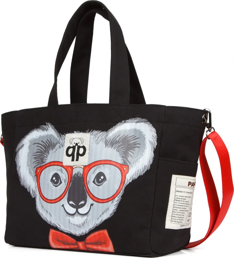 QP Pumice Black - Koala Patterned Women's Hand and Shoulder Bag 1004-00