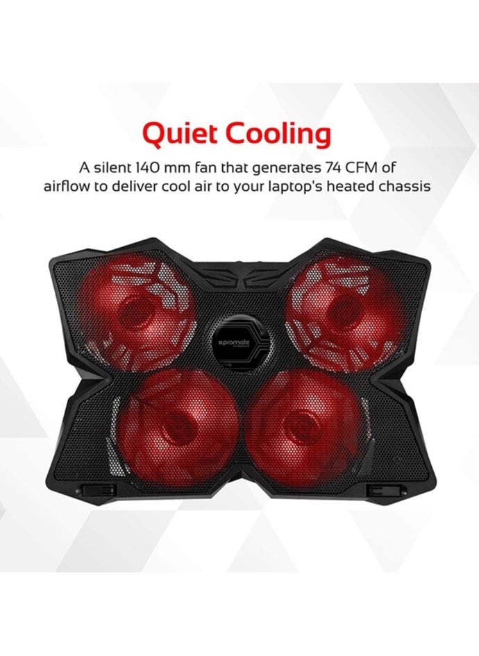 PROMATE Gaming Laptop Wired Cooling Pad, Ergonomic High-Speed Laptop Cooling Pad with Silent Cooling Fan, Dual USB Port, Adjustable Height, LED Speed Display, Cable Organizer  - Image 2