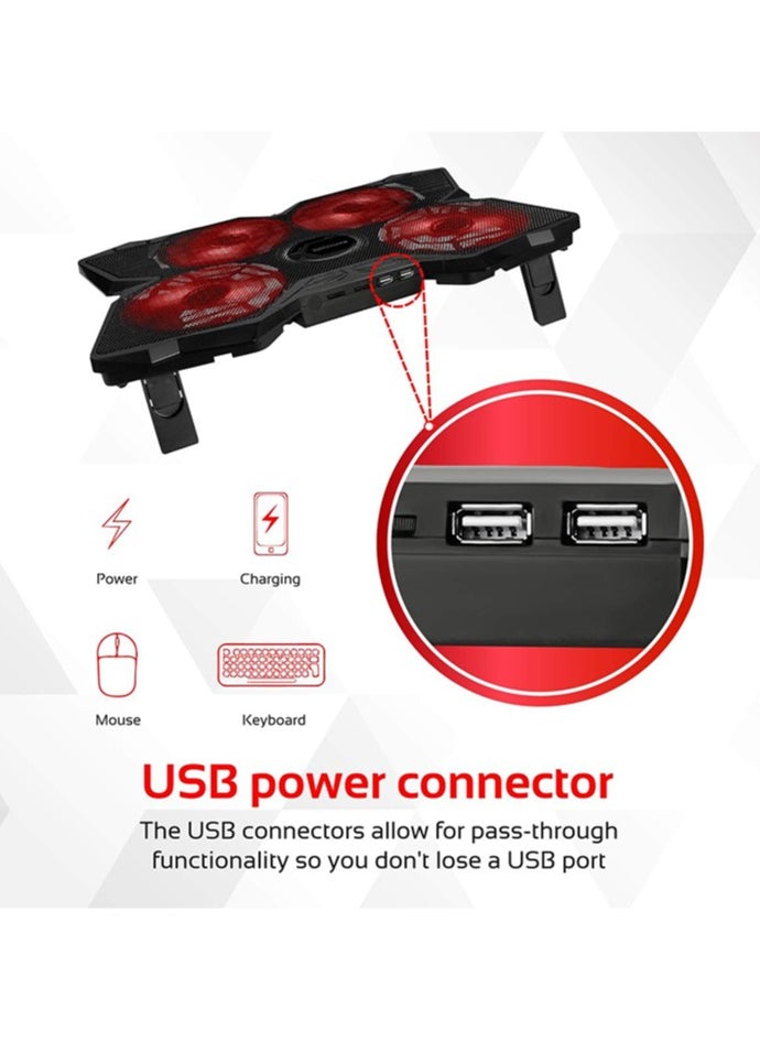 PROMATE Gaming Laptop Wired Cooling Pad, Ergonomic High-Speed Laptop Cooling Pad with Silent Cooling Fan, Dual USB Port, Adjustable Height, LED Speed Display, Cable Organizer  - Image 5