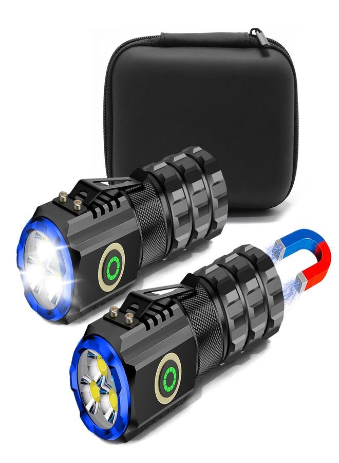 XTAUTO 2-Pack Portable LED Mini Flashlight, Rechargeable EDC Small Pocket Flashlight 6 Lighting Modes w/Magnet Clip Waterproof for Camping Hiking Night Walking Running Outdoor Emergency - Image 1
