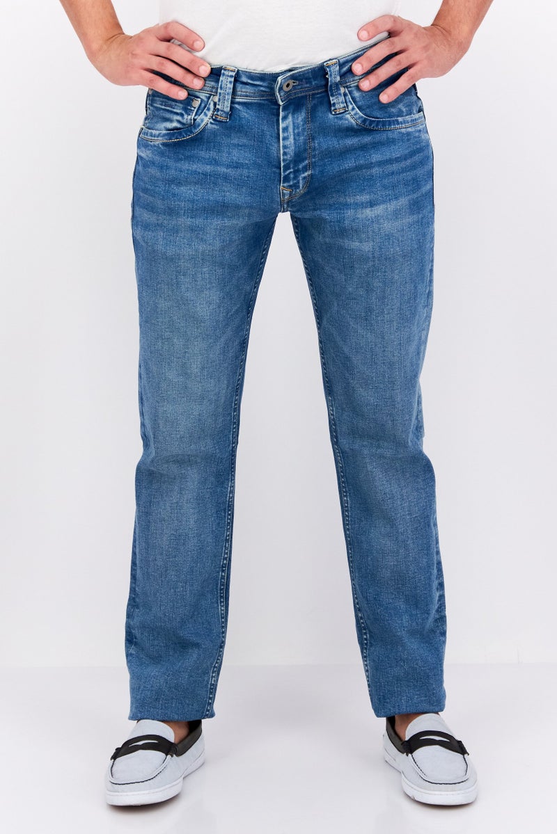 Pepe Jeans Men Regular Fit Washed Stretchable Jeans, Blue - Image 1