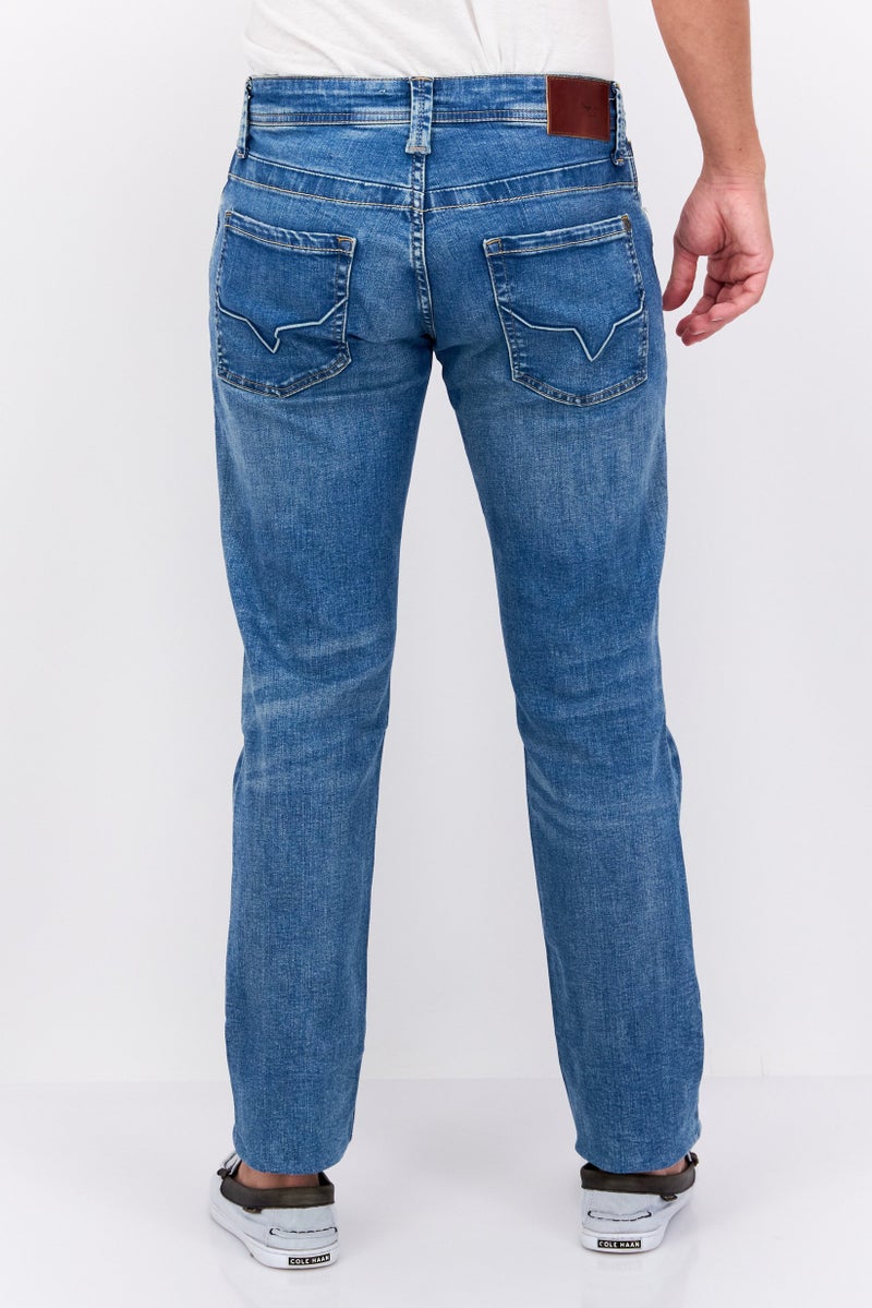 Pepe Jeans Men Regular Fit Washed Stretchable Jeans, Blue - Image 3