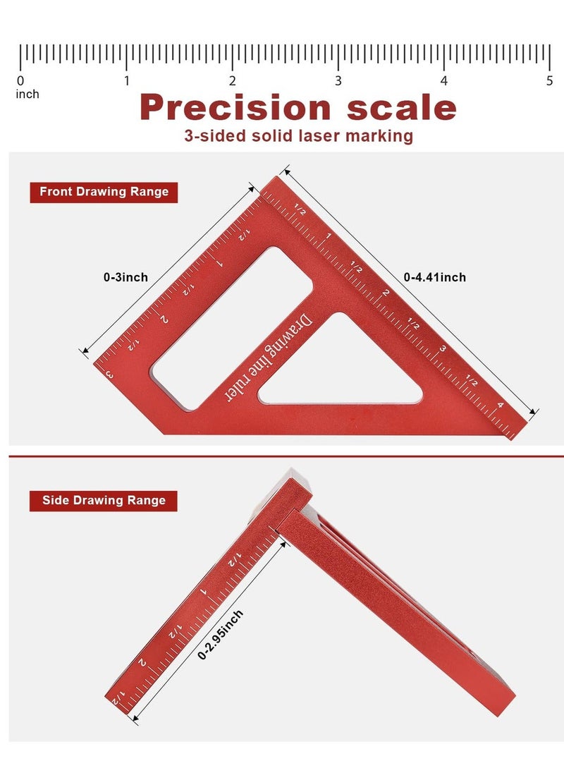 Y&D - 3D Multi Angle Measuring Ruler - 45/90 Degree Triangle Scriber Square Protractor, Miter Tool for Engineer Carpenter Woodworking Aluminum Alloy(Red) - Image 1