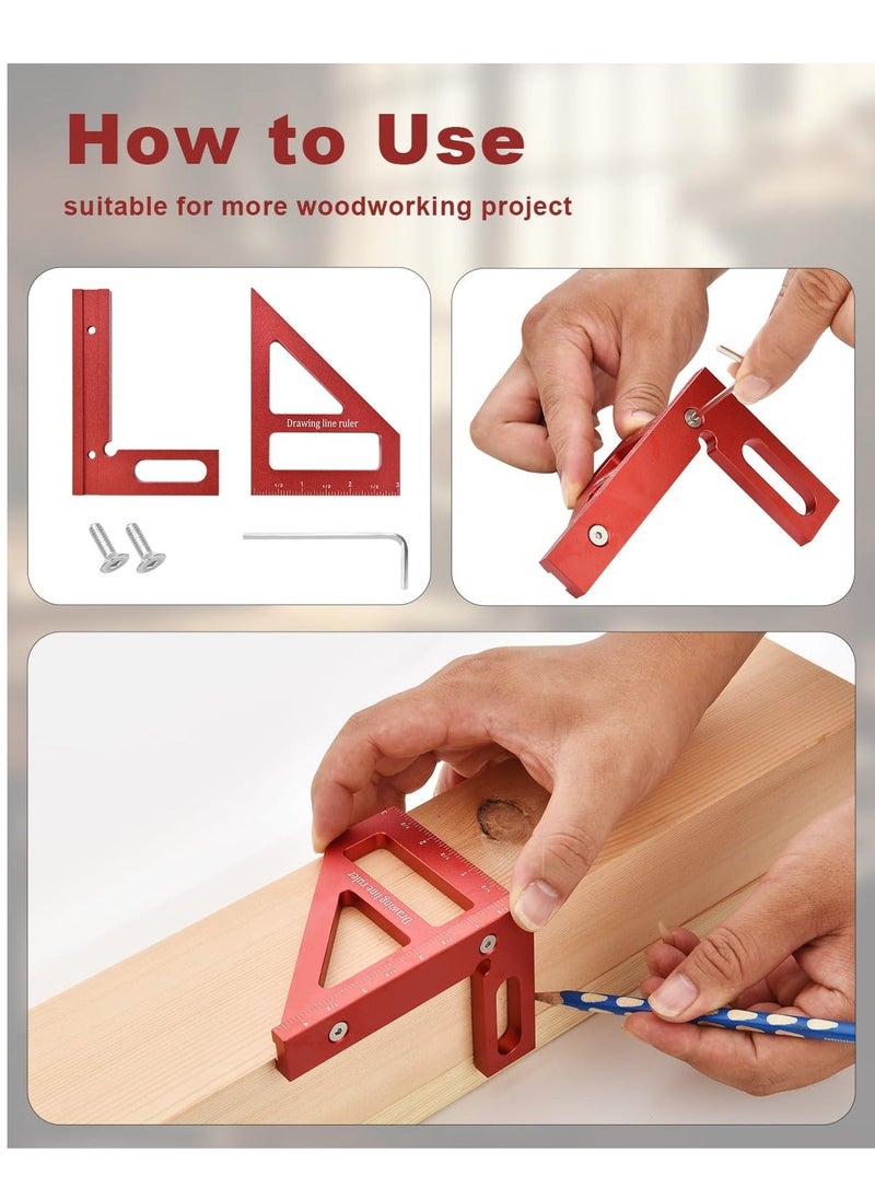 Y&D - 3D Multi Angle Measuring Ruler - 45/90 Degree Triangle Scriber Square Protractor, Miter Tool for Engineer Carpenter Woodworking Aluminum Alloy(Red) - Image 1